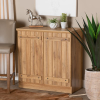Baxton Studio PL-SC8040-Oak-Shoe Cabinet Sorina Modern and Contemporary Farmhouse Natural Oak Brown Finished Wood 2-Door Shoe Cabinet
